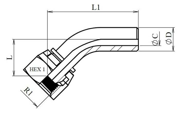 Lasfitting 45° bocht 60° BSPP vrouwelijk swivel - Afbeelding 2