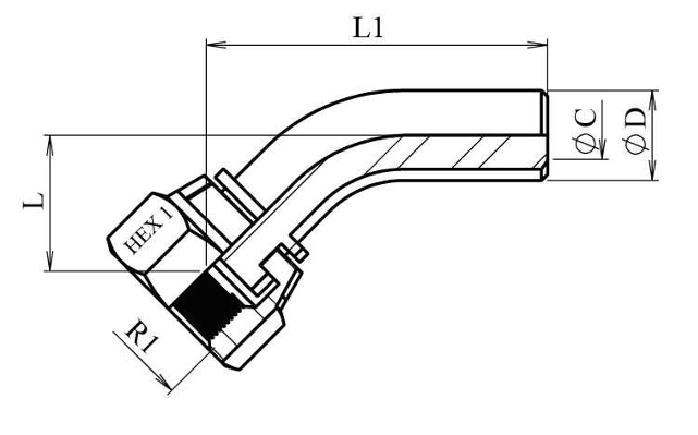 Lasfitting 45° bocht vlakdichtend BSPP vrouwelijk swivel - Afbeelding 2