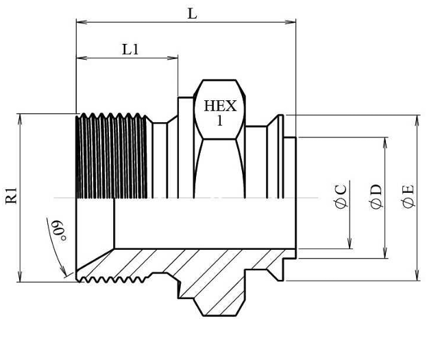 Lasfitting 60° BSPP mannelijk met guide - Afbeelding 2