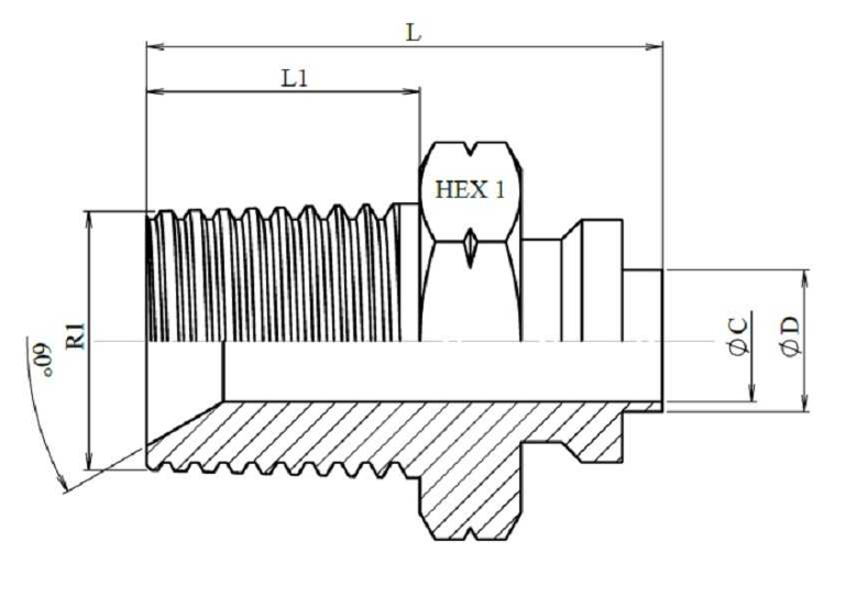 Lasfitting 60° NPT mannelijk met guide - Afbeelding 2