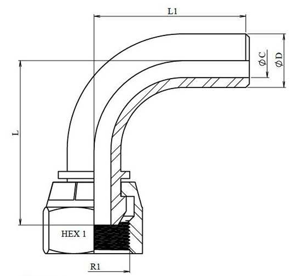 Lasfitting 90° bocht vlakdichtend BSPP vrouwelijk swivel - Afbeelding 2