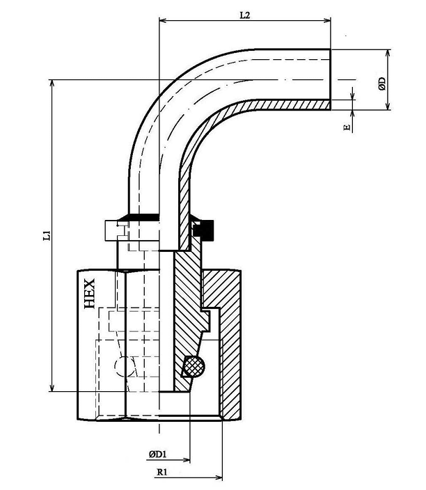 Lasfitting 90° bocht metrisch vrouwelijk swivel (met o-ring) - Afbeelding 2