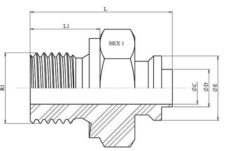 Lasfitting vlakdichtend BSPP mannelijk met guide - Afbeelding 2